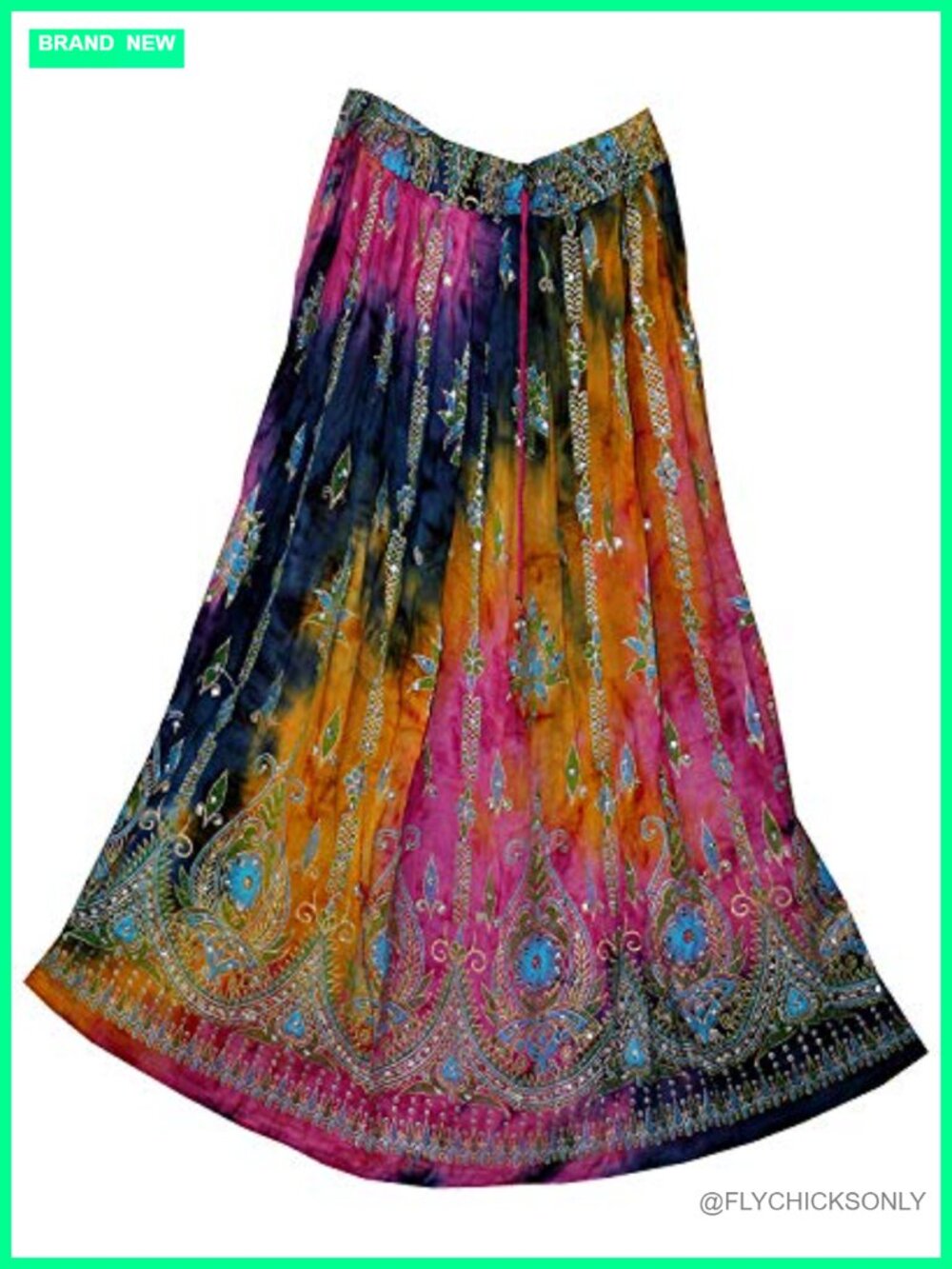 Tie Dye Sequin Crinkle Broomstick Gypsy Long Skirt Yoga Formal 36 Inches